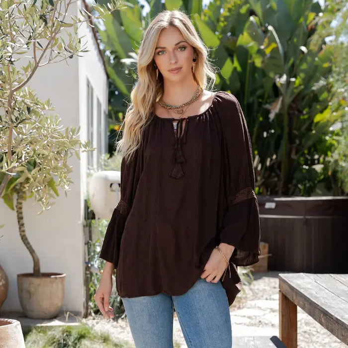 Peasant Top with Print Checks Patchwork