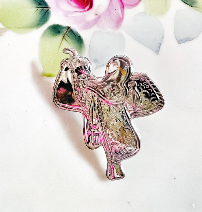 Silver Stamped Metal Western Saddle Hat Pin Hat Bar