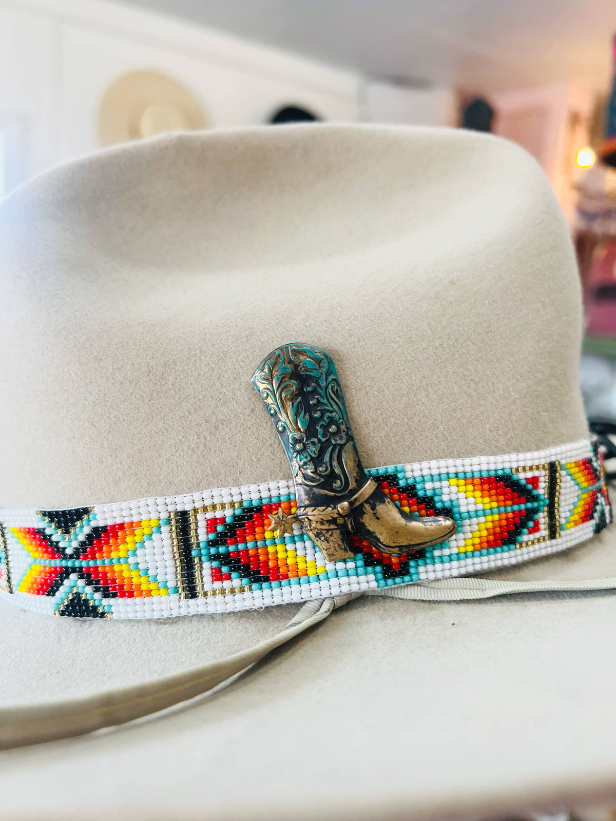 Western Turquoise Brass Cowboy Boot Hat Pin