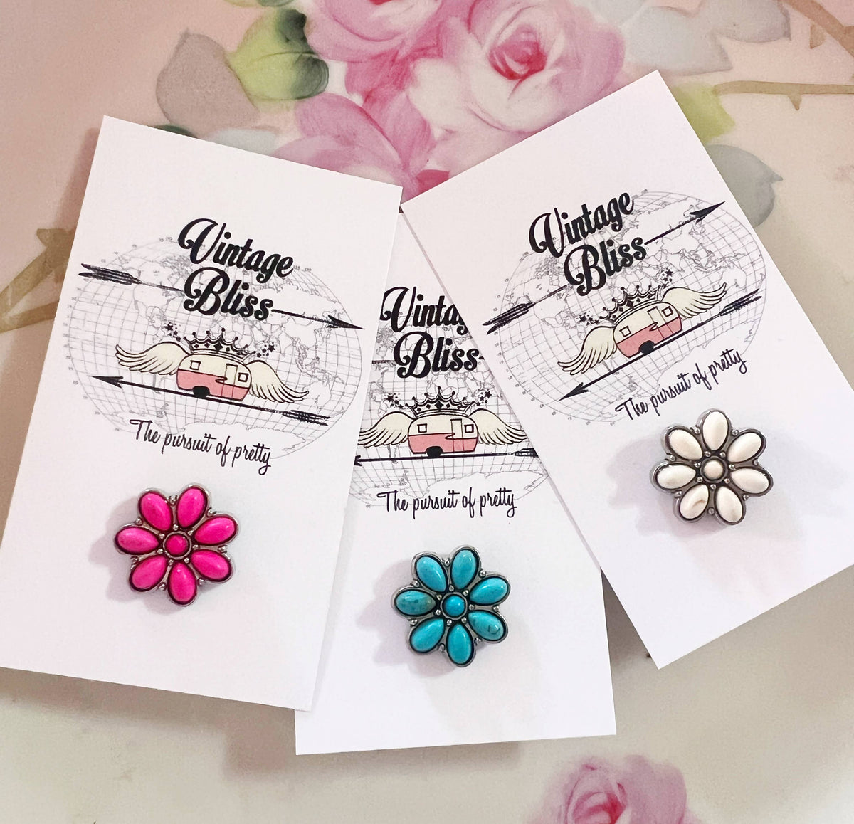 Western Flower Turquoise Pink White Hat Pin