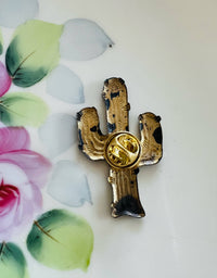 Western Turquoise Patina Aged Brass Cactus Hat Pin