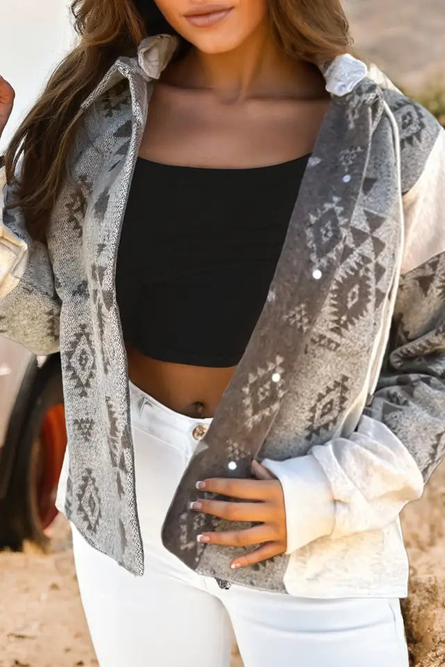 Silver Sage Aztec Snap Hoodie