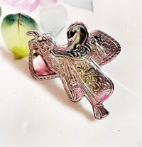 Silver Stamped Metal Western Saddle Hat Pin Hat Bar