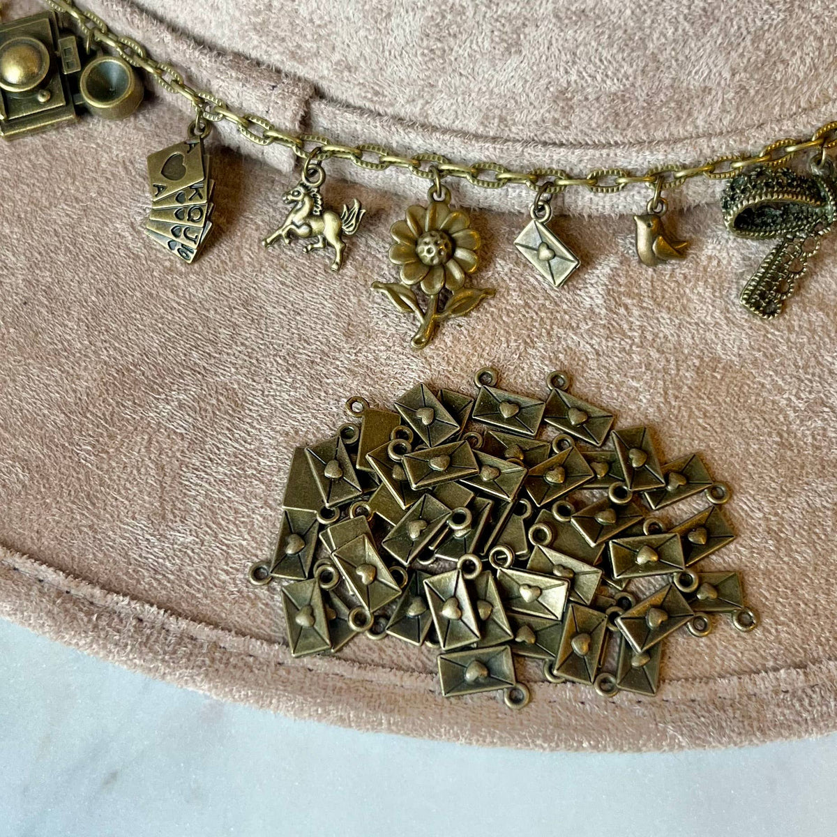 Heart Envelopes Love Letter Charm Bronze