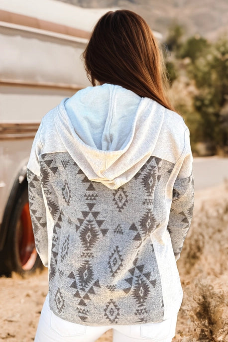 Silver Sage Aztec Snap Hoodie