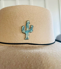 Western Turquoise Patina Aged Brass Cactus Hat Pin