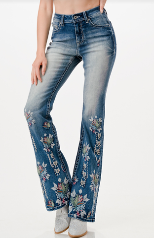 GLA Floral Embroidered Flare Jeans