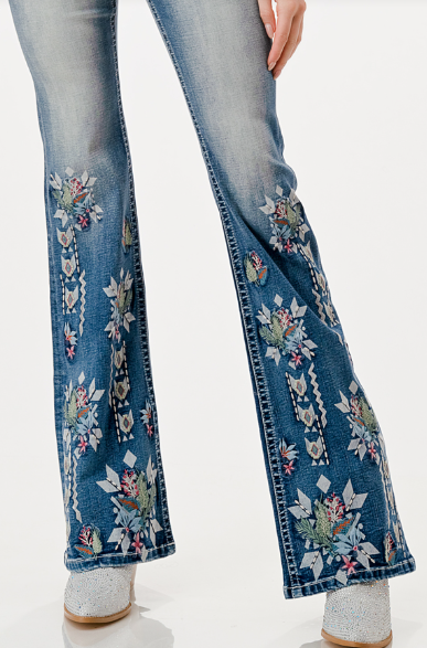 GLA Floral Embroidered Flare Jeans