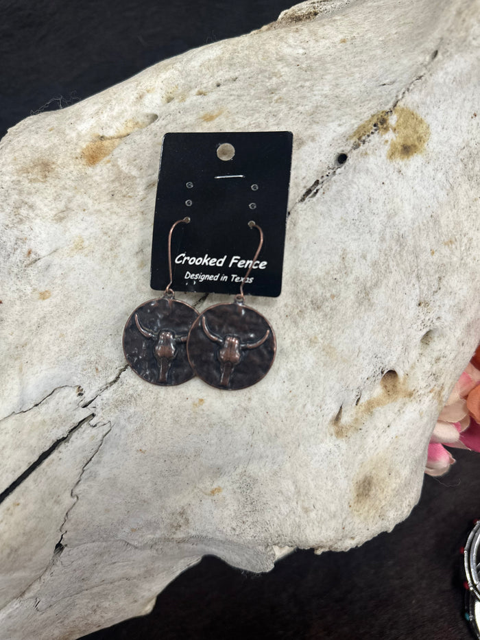 Copper Longhorn Disc Earrings