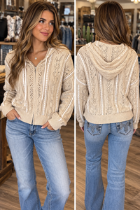 Miss Me Desert Cream Pointelle Knit Zip-Up Hoodie