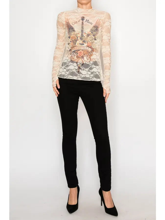 Nashville Lace Mesh Long Sleeve Top