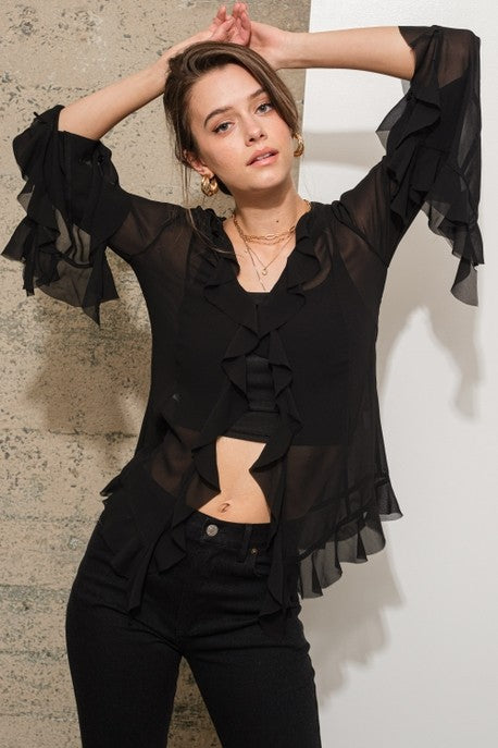 Ruffle Sheer Chiffon Blouse