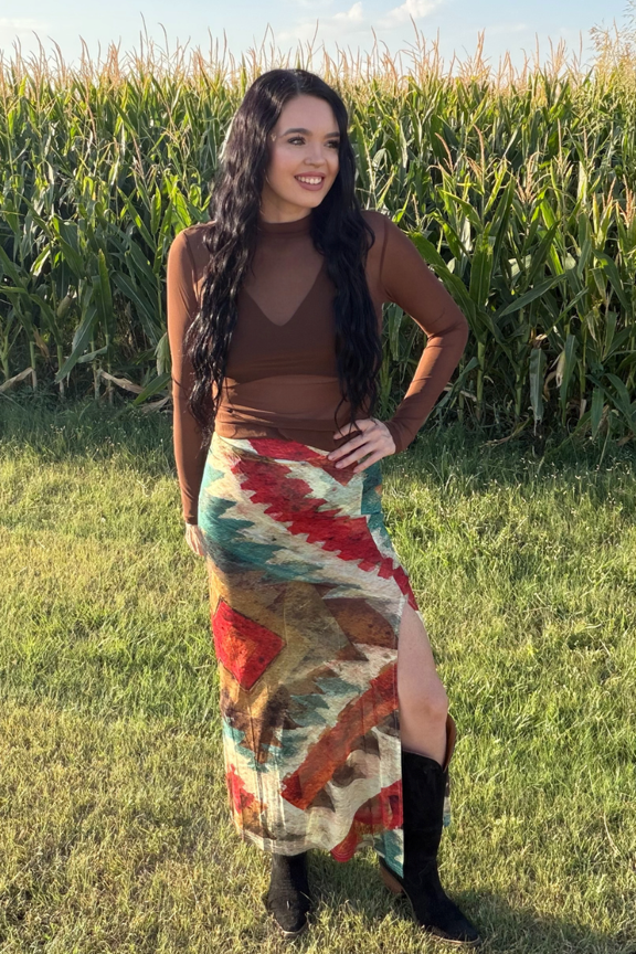 Sterling Kreek Aztec Sundown Slit Skirt