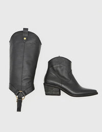 Stivali Penelope western cowboy convertible boots black leather