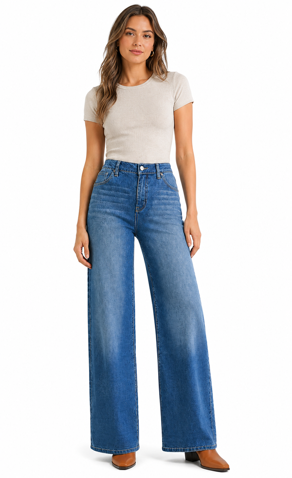 1822 Denim Slim Wide Leg Jeans – Adjustable Cuff | 35” Inseam