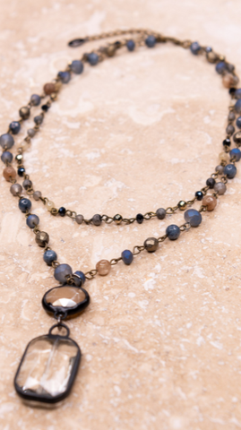 Double Layer Necklace with Crystal Pendants