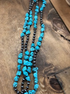 Turquoise Stone w/Silver Beaded Necklace