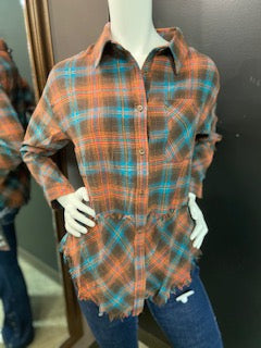 Plaid Button Down- Orange/Brown