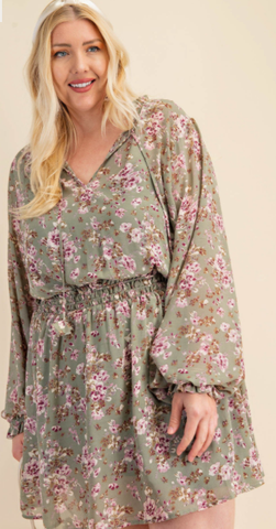 Floral Sage Dress Plus