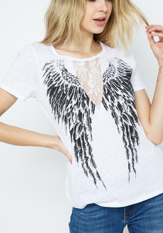 Lace Short Sleeve Top with Wings